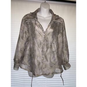 POL Floral Sheer Long Sleeve Ruffle Top Size Small